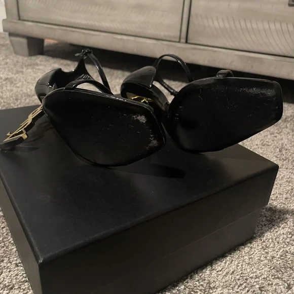 YVES SAINT LAURENT BLACK OPYUM 110 HEEL ANKLE STRAP IN PATENT LEATHER - Picture 10 of 16